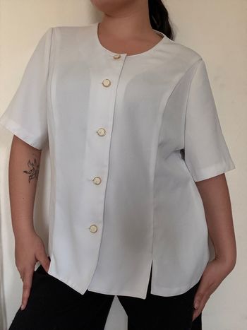 Gilet chemise blanc boutons dorés chic élégant – taille L
