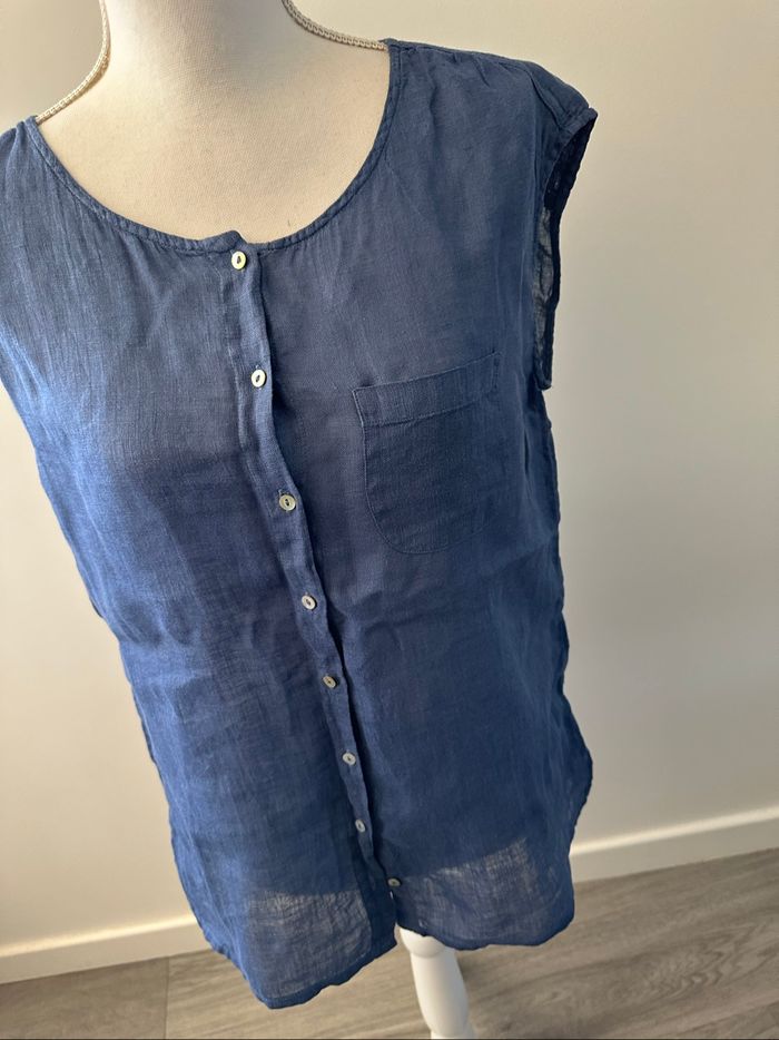 Blouse bleue en lin 123 T38 M - photo numéro 3