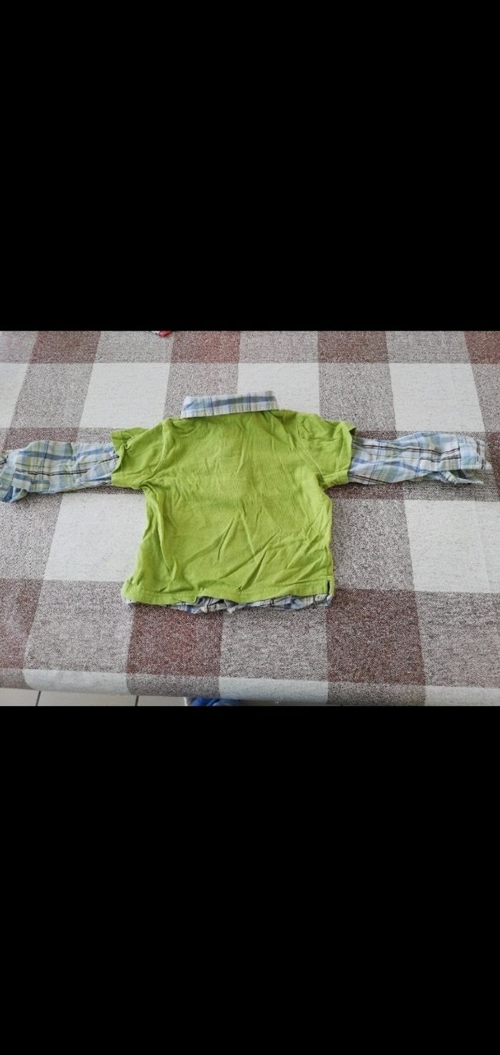 Tee shirt 18 mois vert manches longues faux col chemise et bras - photo numéro 3