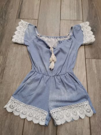 Combishort bleu dentelle blanche pour fille 6 ans