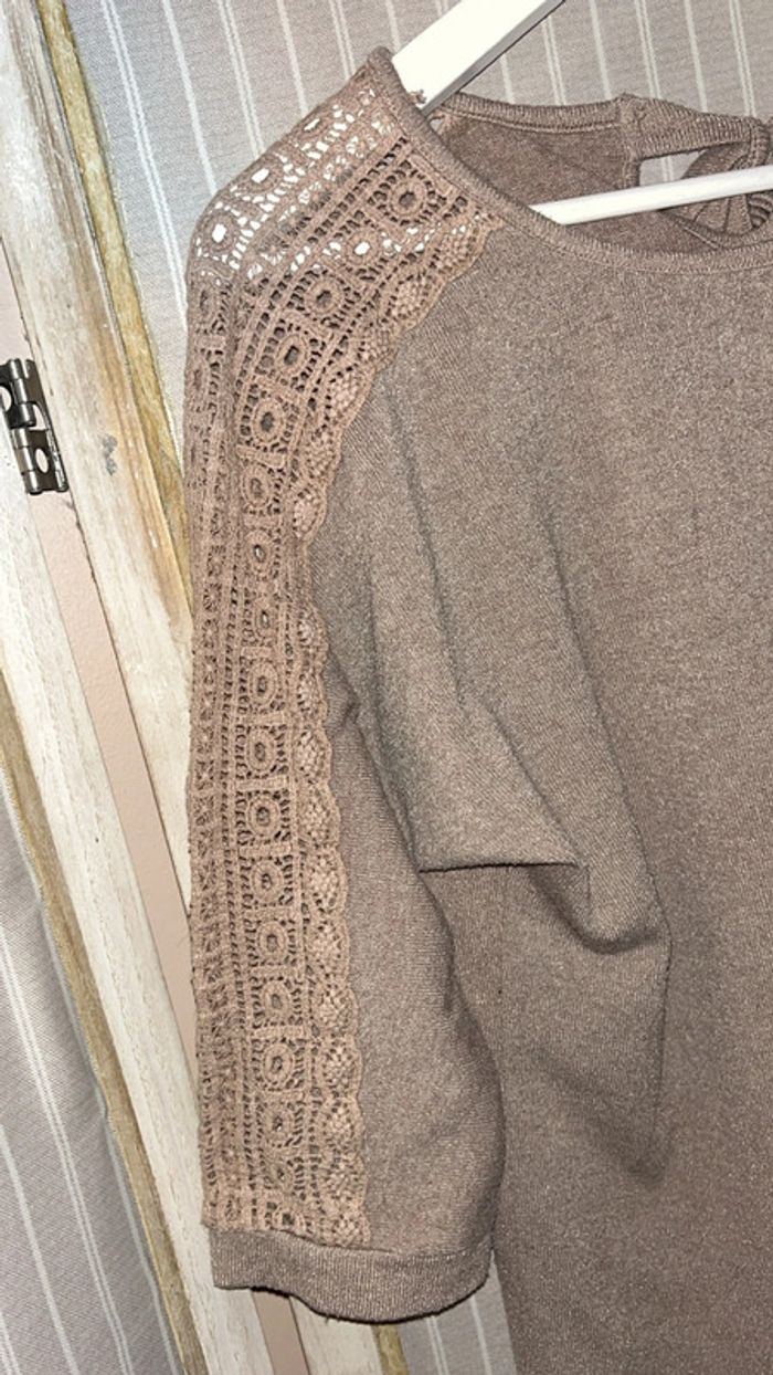 Pull marron beige manche mi long - photo numéro 2