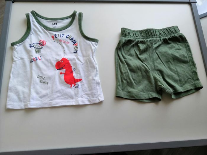 Ensemble 2 pièces (débardeur + short, Blanc et Vert) 9 mois (71 cm) La Halle - photo numéro 3