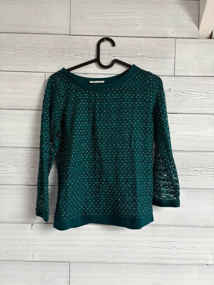 Tee shirt vert à pois - Promod