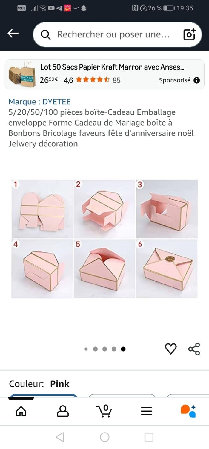 Lot de 25 boites roses pour bonbons ou cadeau