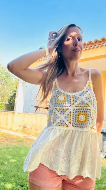 Débardeur bohème multicolore crochet taille unique