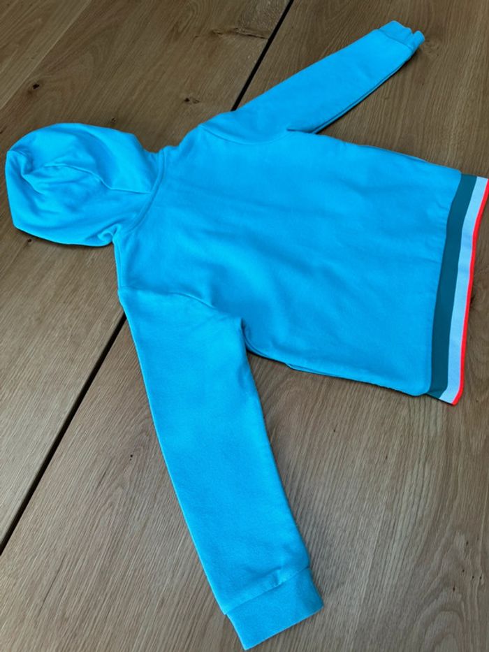 Veste à capuche/hoodie bleu clair zippé bas orange fluo - Taille 6 Ans - photo numéro 10