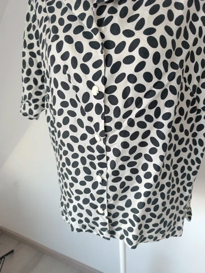 Chemise vintage faite main à pois noir & blanc – Taille L/XL - photo numéro 2