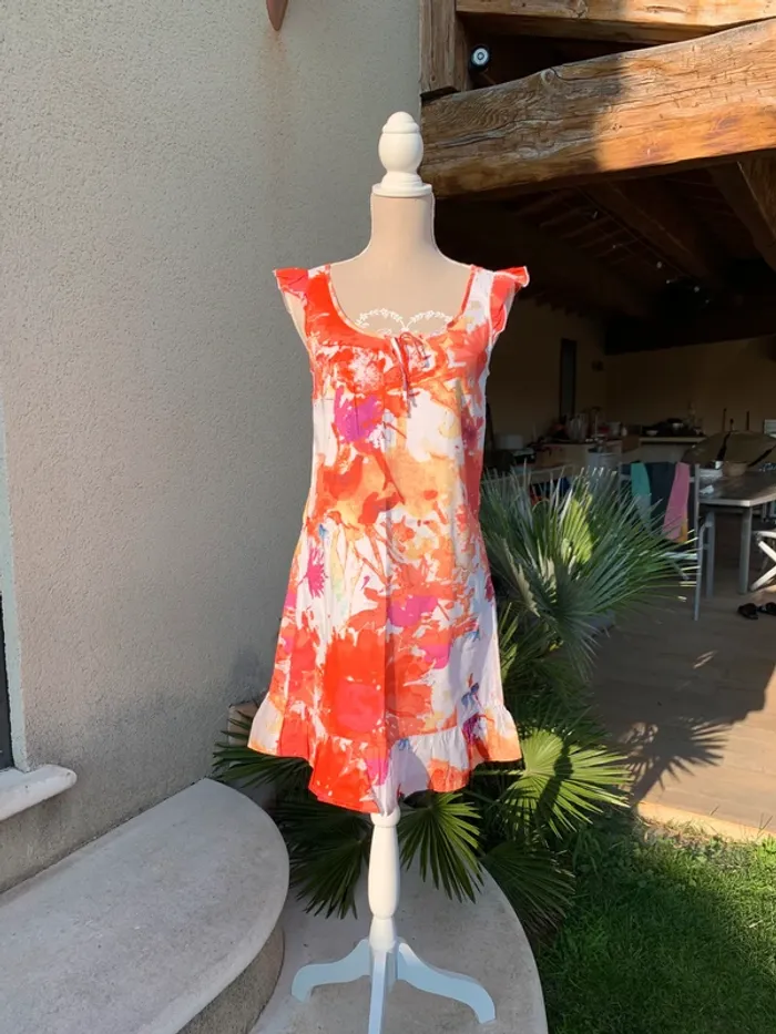 Robe en coton Esprit blanche à fleur orange taille 36 - photo numéro 2