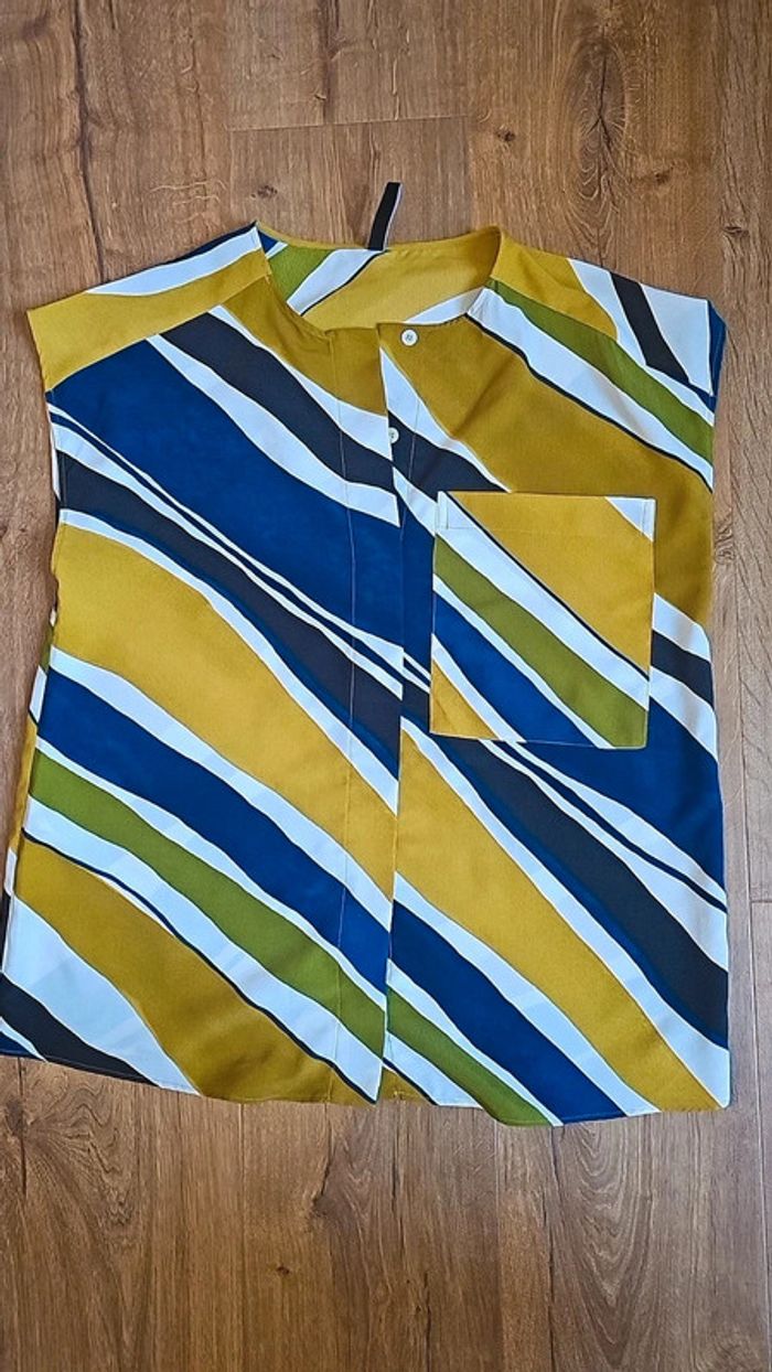 Blouse Mango fluide coloré vert bleu L