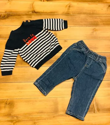 Joli ensemble pull marinière et jean 6 mois