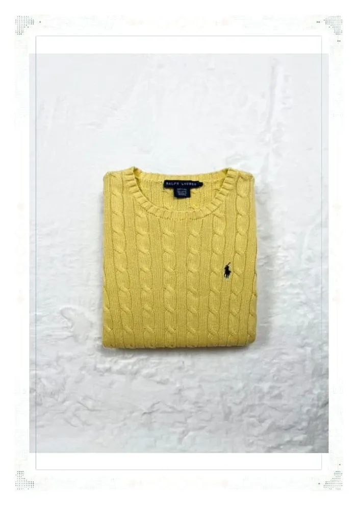 Ralph Lauren pull torsadé jaune femme taille S coton - photo numéro 13