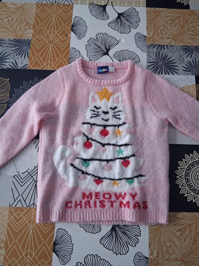 Pull de Noël fille rose chat 2-4 ans