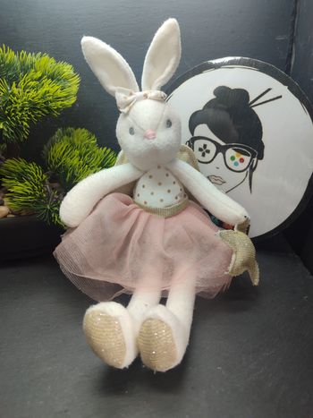 Peluche Lapin Blanc Fée Tutu Rose Aile Doré maisons du monde étoile noeud pois 