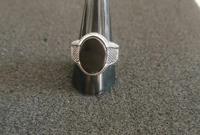 Chevalière homme acier et pierre noireT11