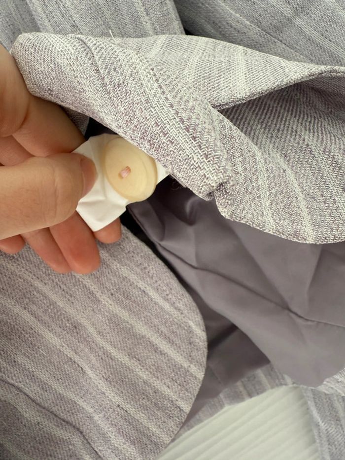 Ensemble veste pantalon tailleur rose et blanc à rayures classe élégant - photo numéro 9