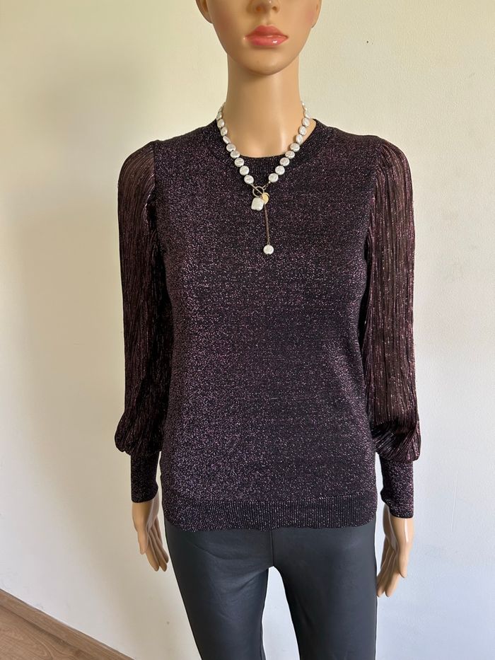 Pull violet pailleté à manches longues Morgan taille XS comme neuf - photo numéro 1