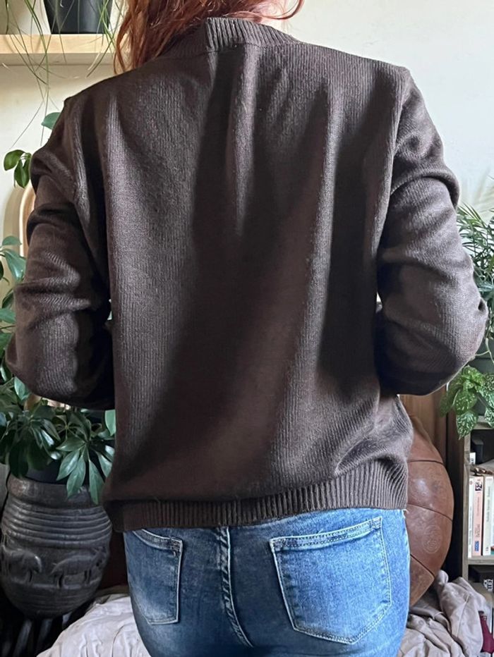 Pull ample manches longues col V - marron - photo numéro 11