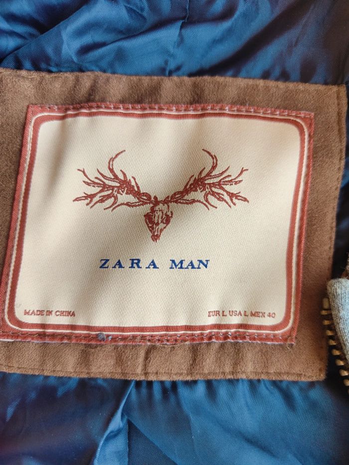 Veste bombers en daim marron et grise Zara man taille L - photo numéro 2
