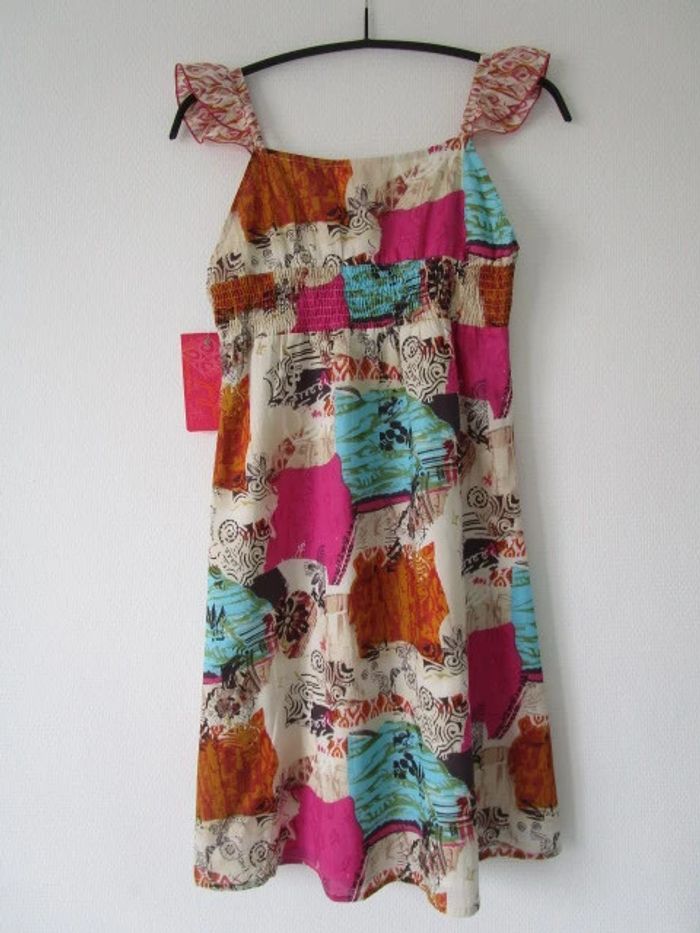 Robe beige imprimé fuchsia/turquoise/camel Jac Jac 38 NEUVE - photo numéro 13