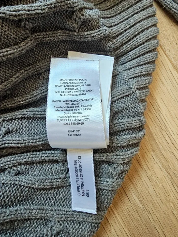 Pull Ralph Lauren torsadé cable knit twisted col gris blanc L femme - photo numéro 9