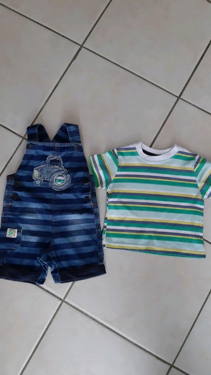 Salopette short + t-shirt manche courte garçon