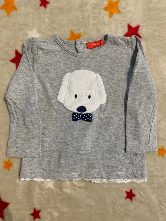 Ensemble Rentrée Tissaia T-shirt Gris à Dentelle & Pantalon Bleu Marine 9 Mois - photo numéro 3