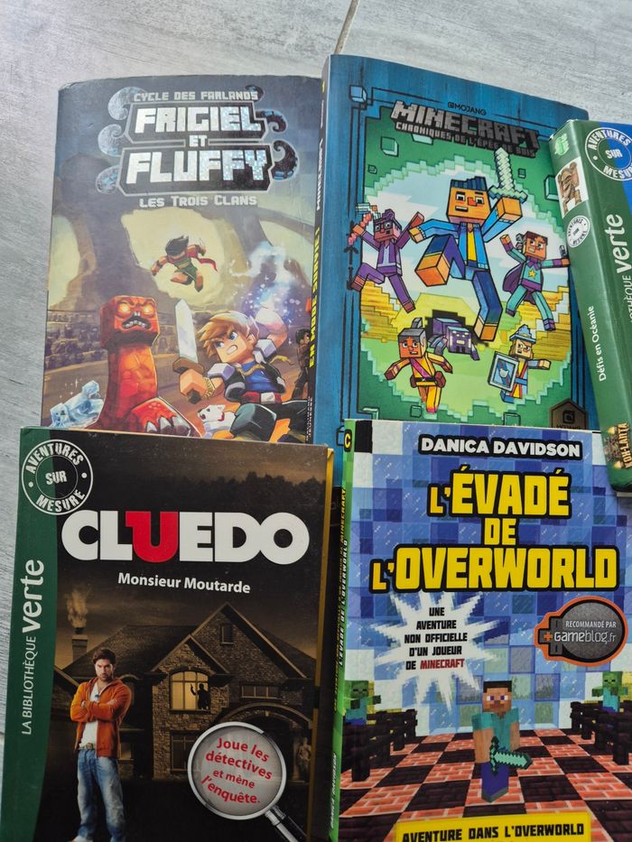 Lot de 6 livres Frigiel  Minecraft cluedoLot de 6 livres de poche 
Frigiel et fluffy
Cluedo 
Minecraft 
Koh-Lanta 
Naruto 
L'évader de lover world 

Très bon état 
10 euros le lot - photo numéro 2