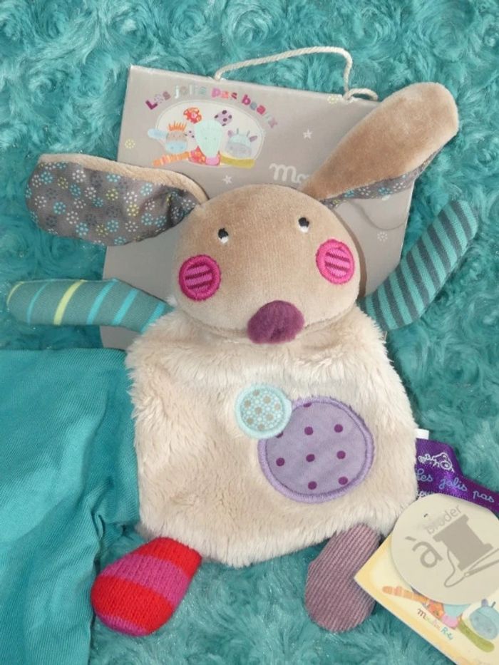 Doudou lapin plat Moulin roty les jolis pas beaux , Neuf - photo numéro 3