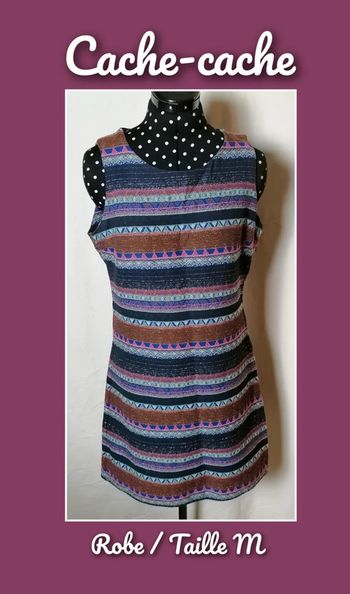 Robe rayures ethnique bleu marine turquoise orange taille M Cache cache