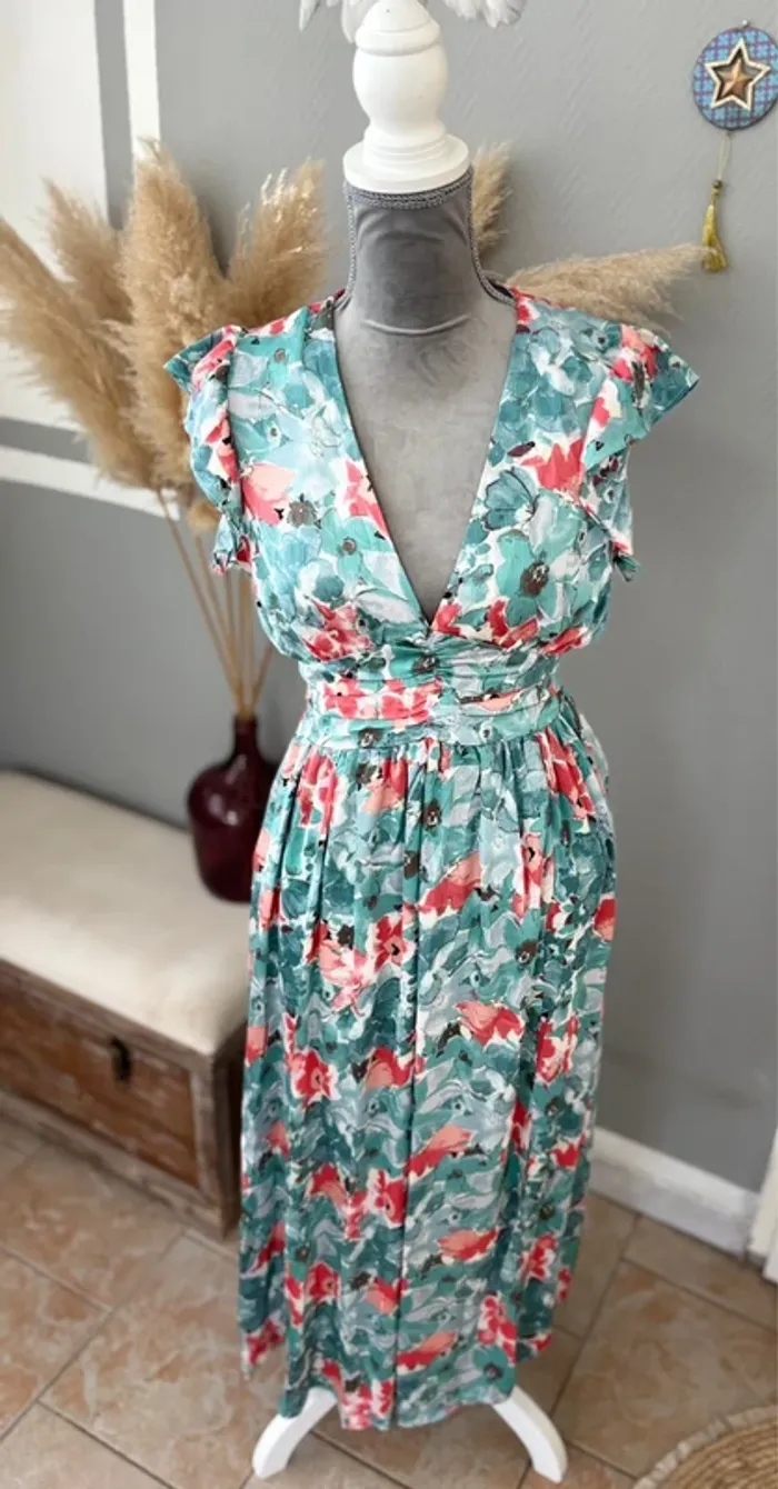 Robe longue bleue clair fleurie taille S/M - photo numéro 4