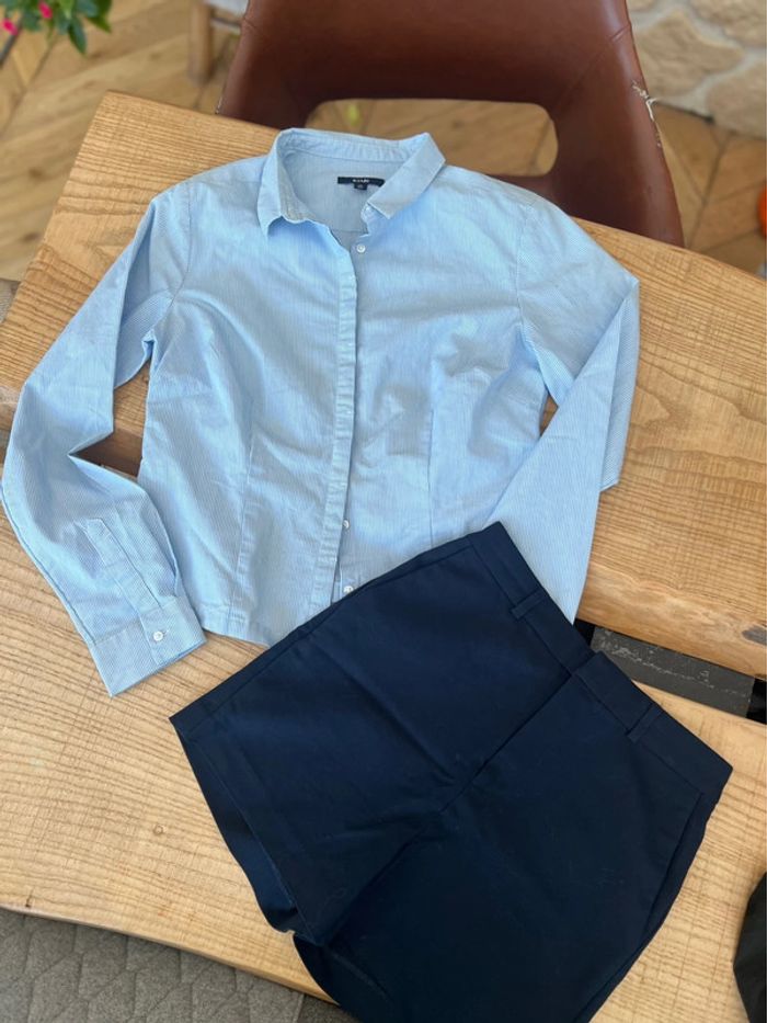 Ensemble 34 36 XS S chemise bleu ciel short bleu marine tailleur kiabi 14 ans ado - photo numéro 3