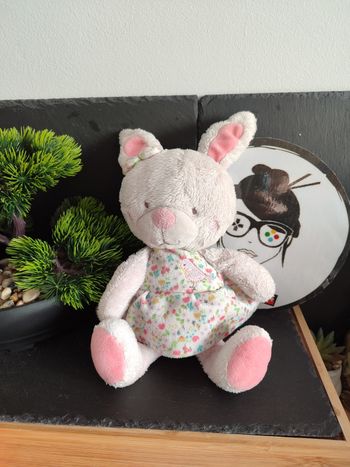 Tex Auguste peluche lapin rose robe fleur oiseau doudou noeud Crème Beige Vert