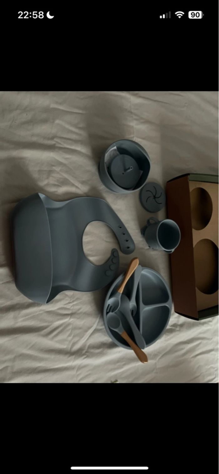 Set de repas en silicone bleu pour enfant 10 pièces - photo numéro 3