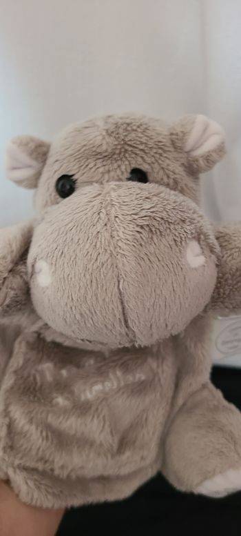 Doudou marionnette hippopotame DOUDOU ET COMPAGNIE ma cachette à lunettes Aïe gris