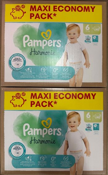 2 cartons de 62 couches Pampers Harmonie Taille 6