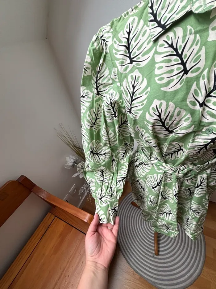🌿 Robe chemise imprimé feuillage vert tilleul  – Zara – Modèle Olivia Neuve avec étiquette - photo numéro 8