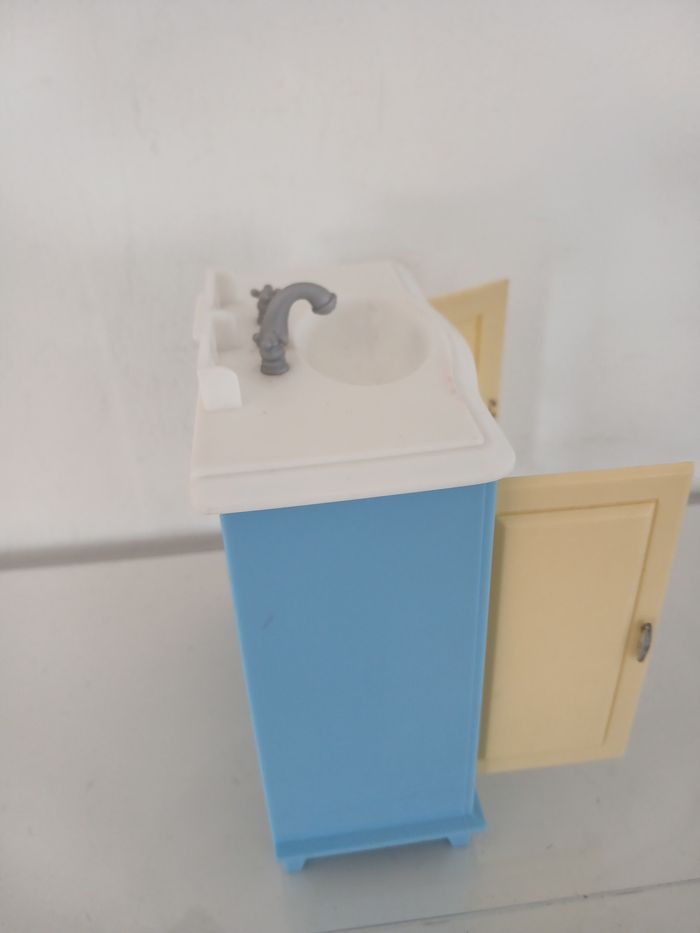 Lavabo Miniature pour Maison de Poupées - Style Vintage Bleu & Jaune - photo numéro 3