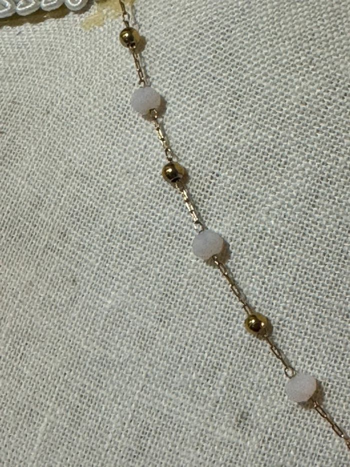 Collier réglable acier inoxydable or perle et trèfle rose pastel - photo numéro 3