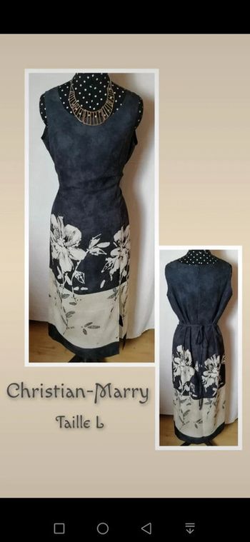 Robe longue d'été fleurs noir crème Taille L Christian Marry