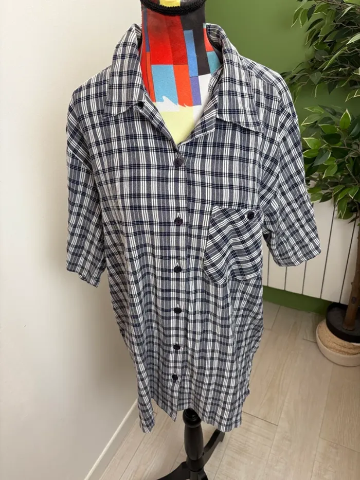 Chemise à carreaux vintage Damart | Bleu marine et blanc | Taille 42