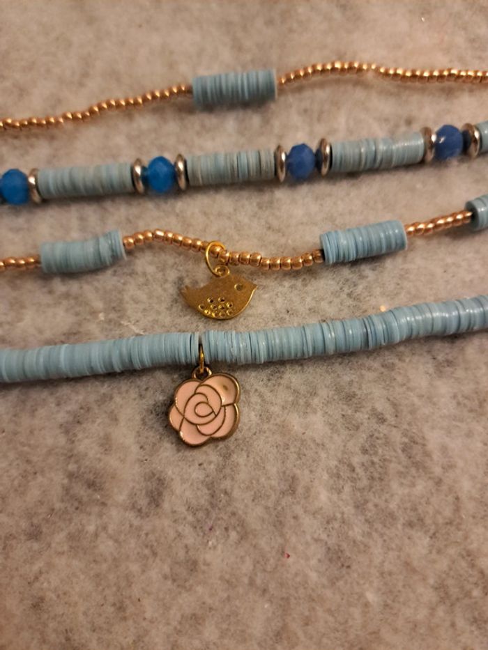 Lot de bracelets bleu et doré heishie - photo numéro 10