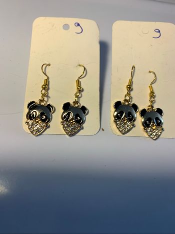 Boucles d’oreilles panda coeur strass