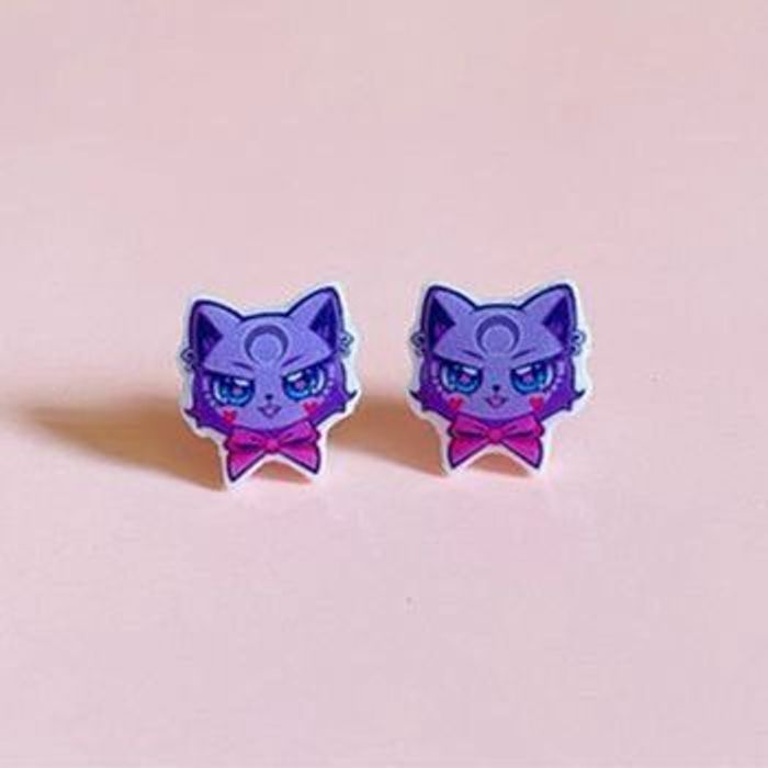 Boucles d’oreilles Fait main chat sorcière violet