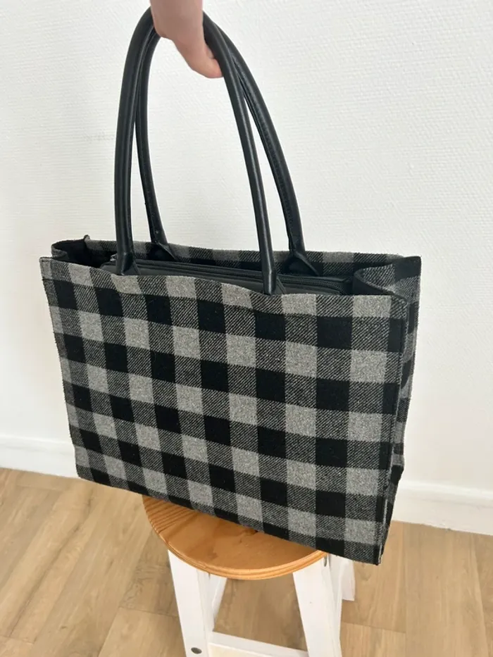 Sac cabas noir et gris style vintage - photo numéro 2