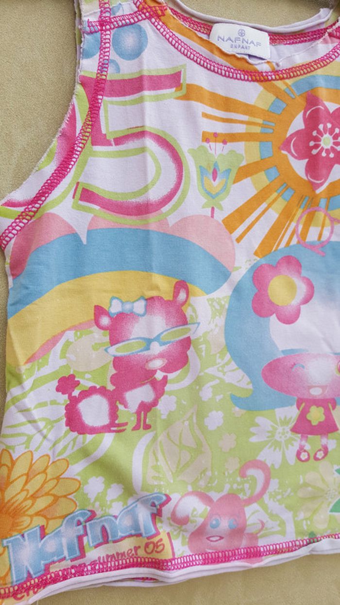 Tee-shirt débardeur rose multicolore motif fleuri NafNaf taille 5 ans - photo numéro 2