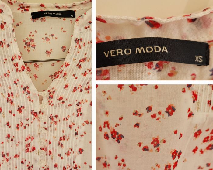 Vero Moda Blouse Manches 3/4 TXS - Blanc&Rouge- Col Tunisien-Légère & Fleurie - TBE - photo numéro 4