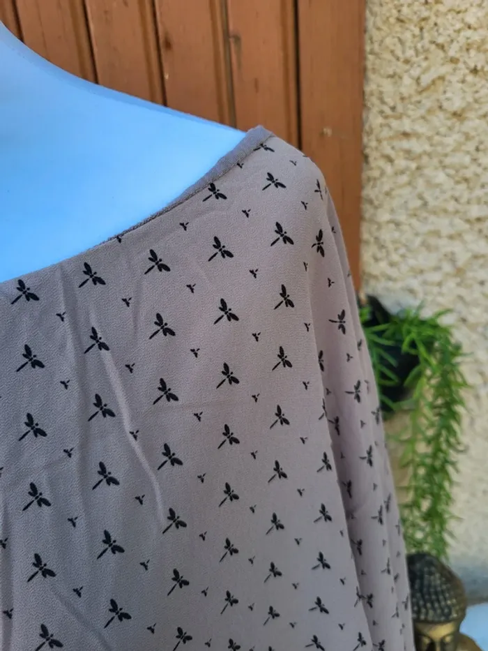 Blouse voile chauve-souris libellule taupe noir taille 44 - photo numéro 3