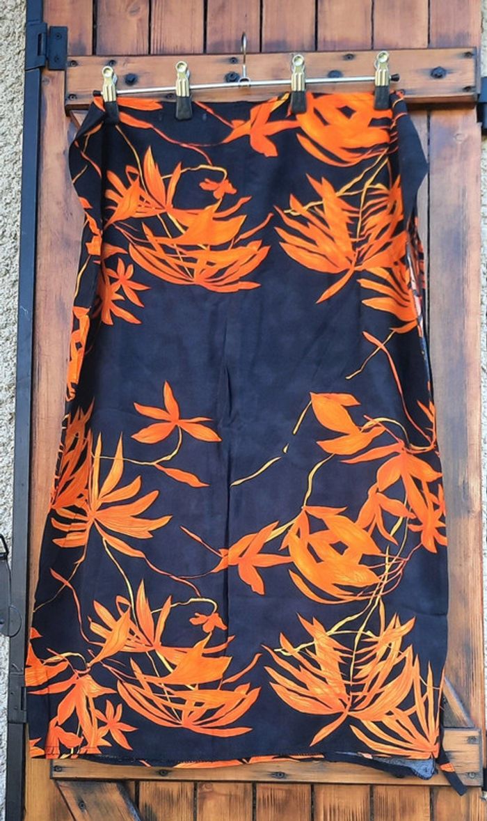 Paréo jupe portefeuille noir et orange, taille unique - photo numéro 3