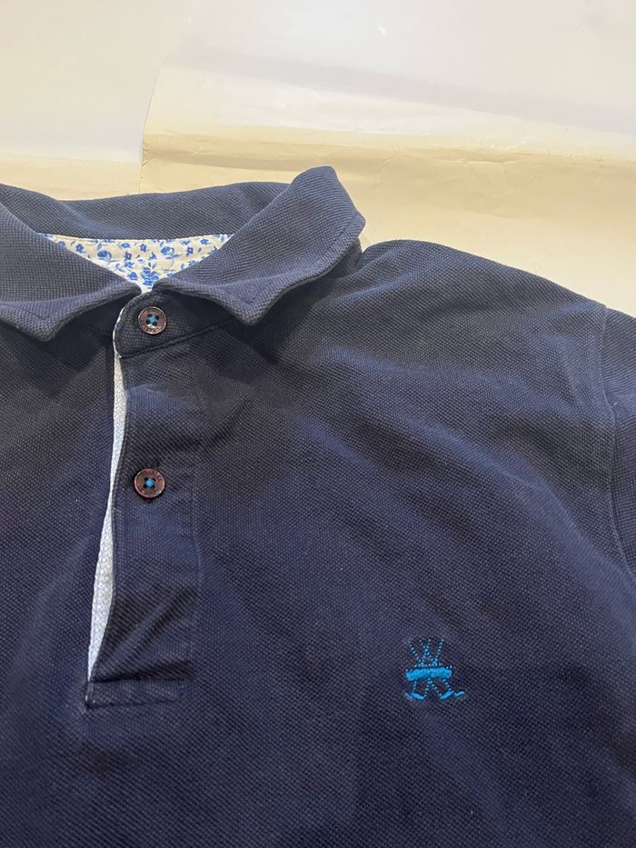 Polo manches longues bleu marine motif fleuri blanc charles le golf taille S - photo numéro 9