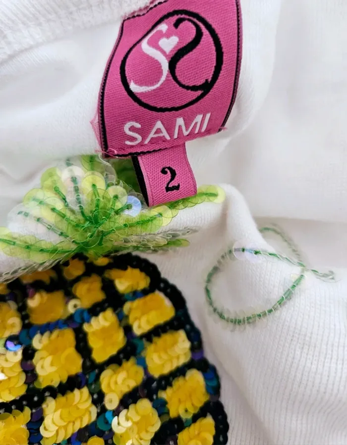T-shirt blanc Ananas sequins Sami Taille 2 (38) Neuf - photo numéro 4